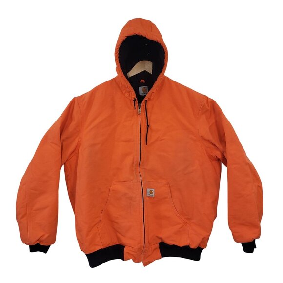 Carhartt Mens XL Tall Orange Cotton Duck Active Jacket Hood Durable Work Wear - Picture 1 of 8